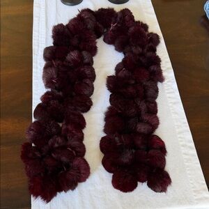 Luxurious Burgundy Fur Scarf rabbit fur Pom Pom